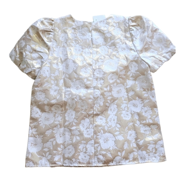 NWT J.Crew Gold Metallic Floral Jacquard Puff Sleeve Top - Picture 7 of 7